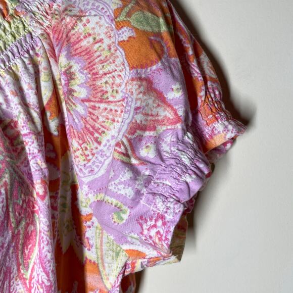 Lauren Ralph Lauren Puff Sleeve Paisley Print Peasant Blouse Pink Combo Size Med - Picture 5 of 11